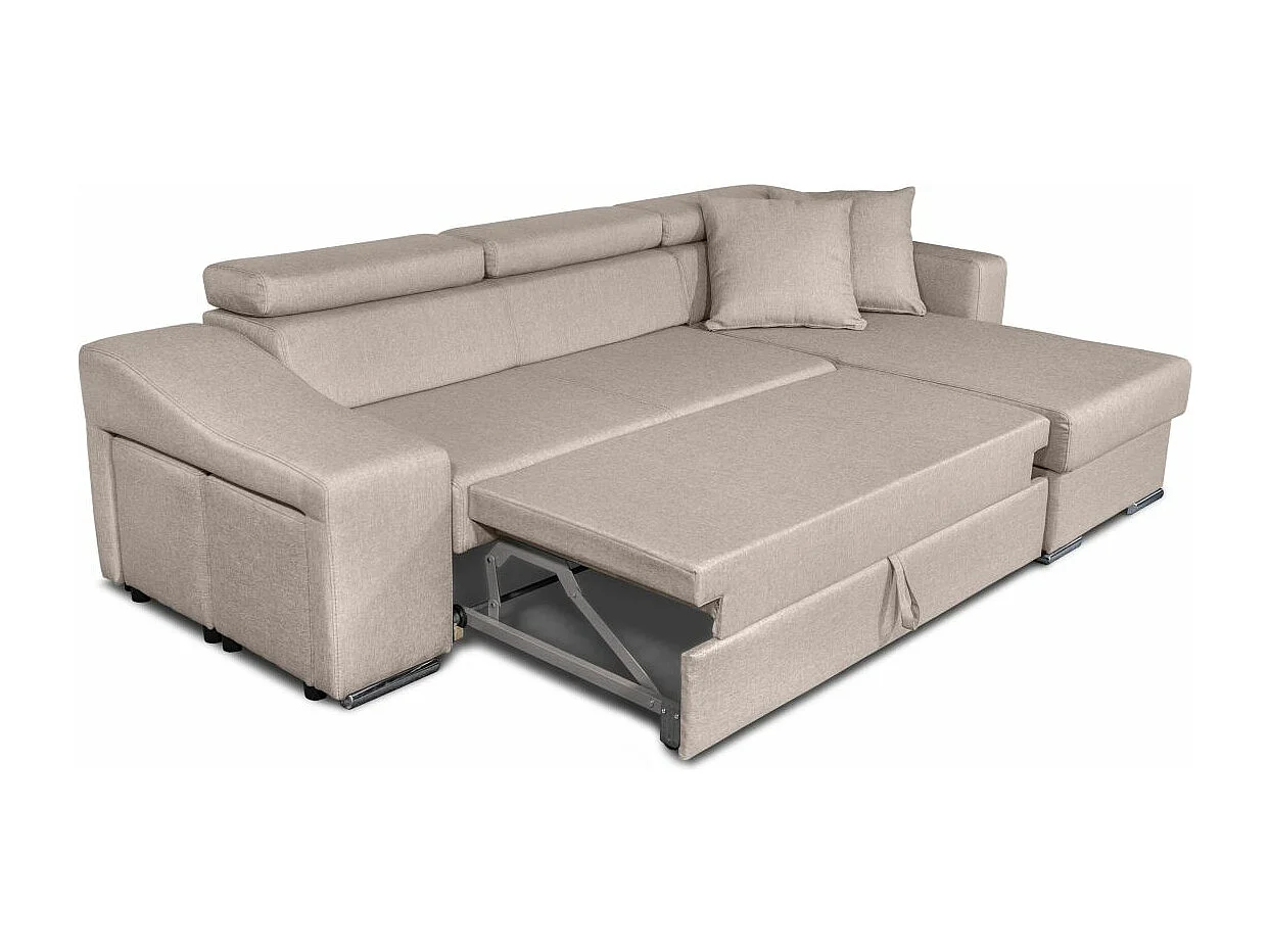 Canapé d'angle Droit Elona Convertible en Tissu - Beige - L264 x P162 x H75cm - Loungitude