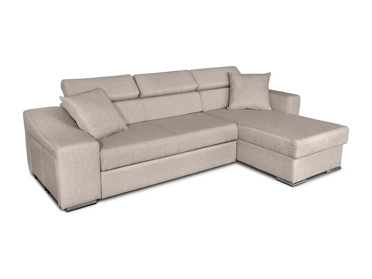 Canapé d'angle Droit Elona Convertible en Tissu - Beige - L264 x P162 x H75cm - Loungitude
