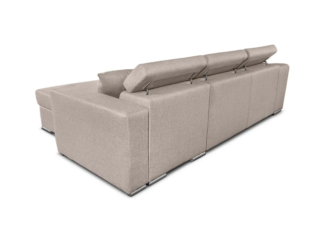 Canapé d'angle Droit Elona Convertible en Tissu - Beige - L264 x P162 x H75cm - Loungitude
