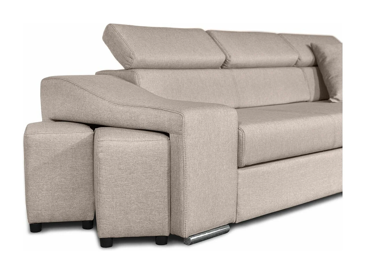 Canapé d'angle Droit Elona convertible en Tissu - Beige - L264 x P162 x H75cm - Loungitude