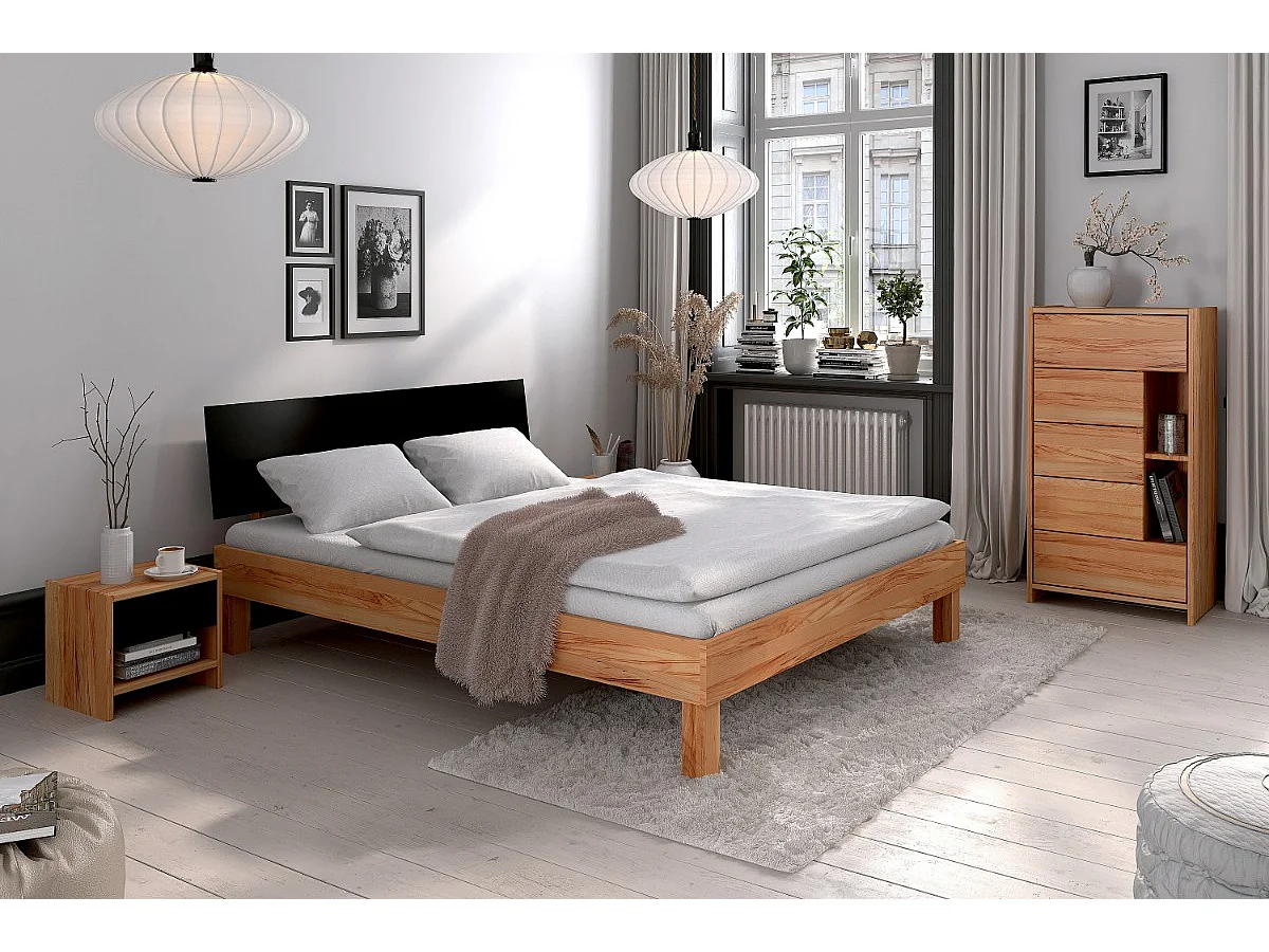 VIGO - Bett  mit Kopfteil aus MDF 80x200 aus Kernbuche, naturgeölt