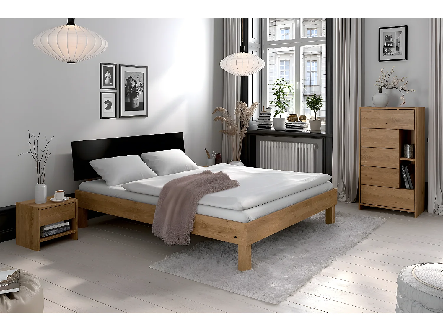 VIGO - Lit avec tête de lit en MDF 180x200 en chêne sauvage, huilé naturel