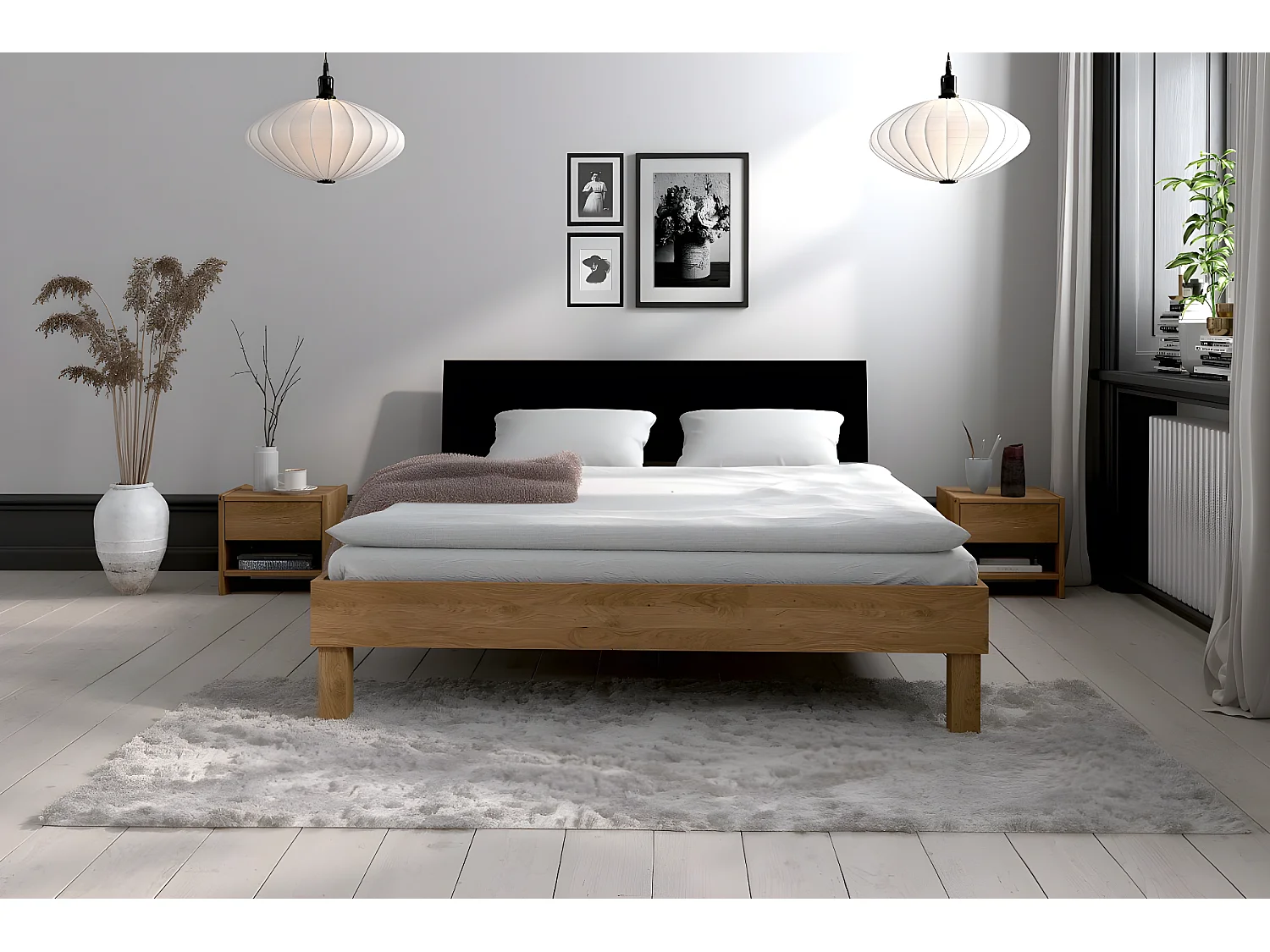 VIGO - Bett  mit Kopfteil aus MDF 100x200 aus Wildeiche, naturgeölt