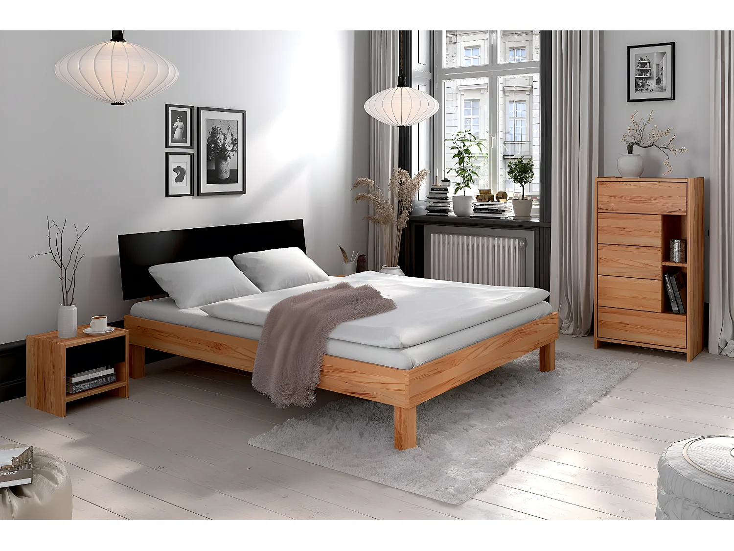 VIGO - Bett  mit Kopfteil aus MDF 180x200 aus Kernbuche, naturgeölt