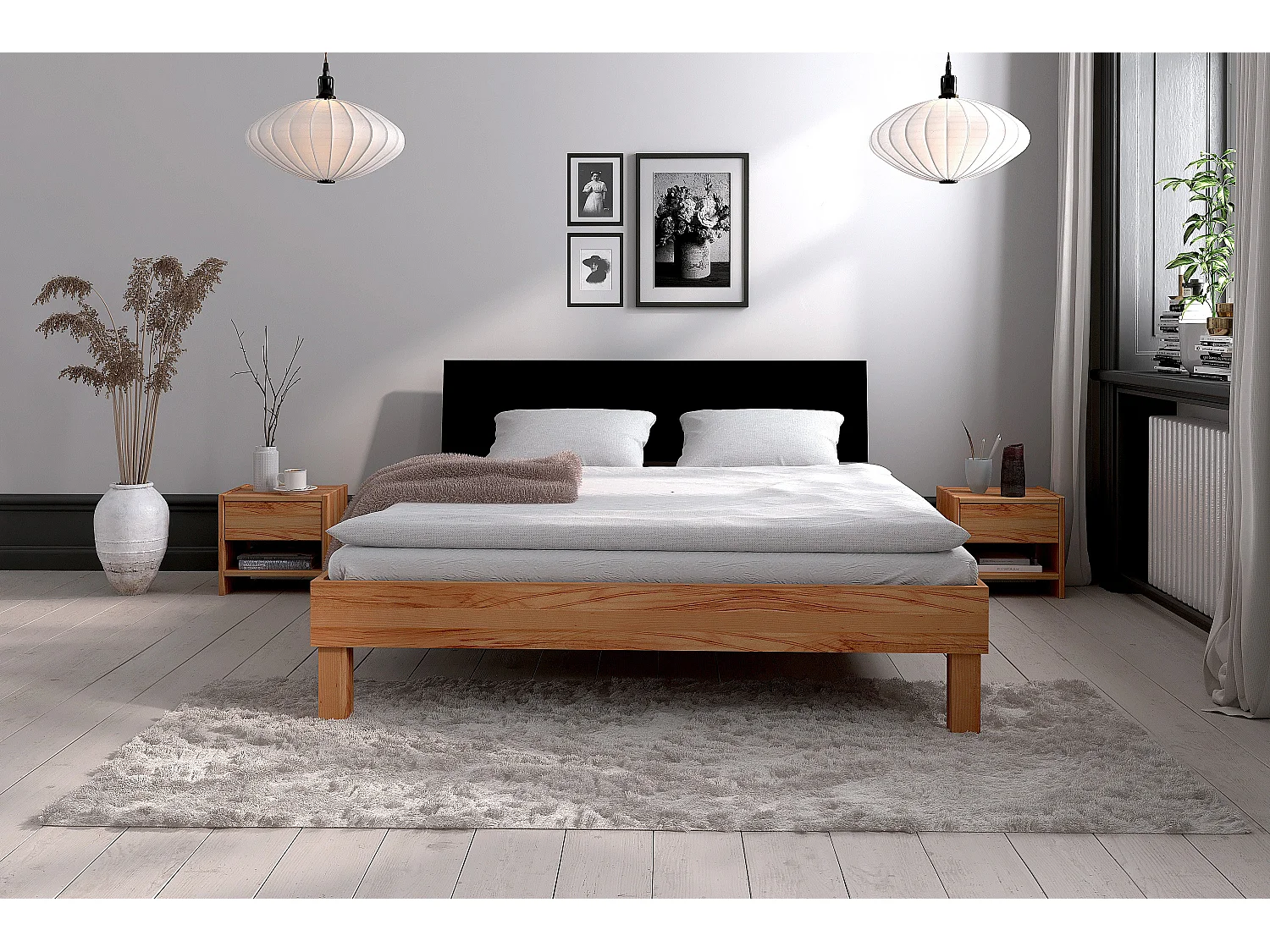 VIGO - Lit avec tête de lit en MDF 180x200 en coeur de hêtre, huilé naturel