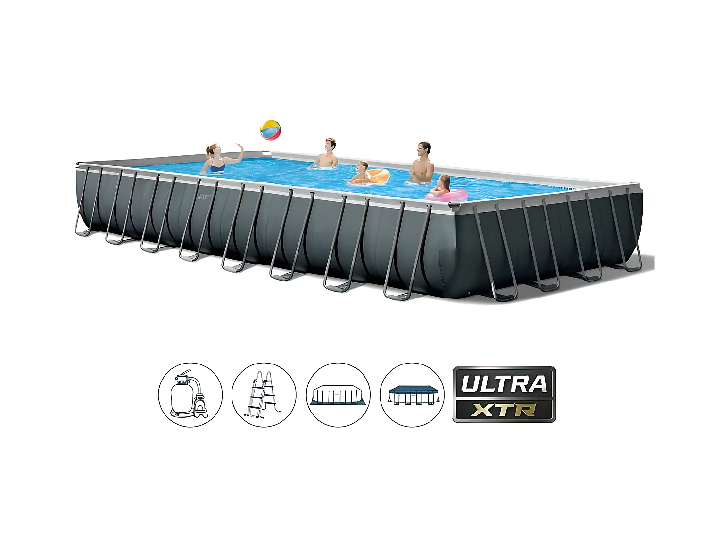 Piscina de jardín 975x488x132 cm con bomba, escalera y accesorios