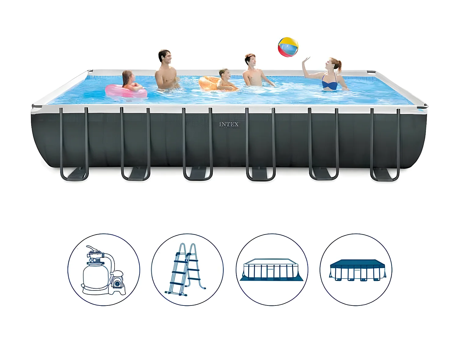 Piscine hors sol 732x366x132 cm avec pompe, échelle et accessoires