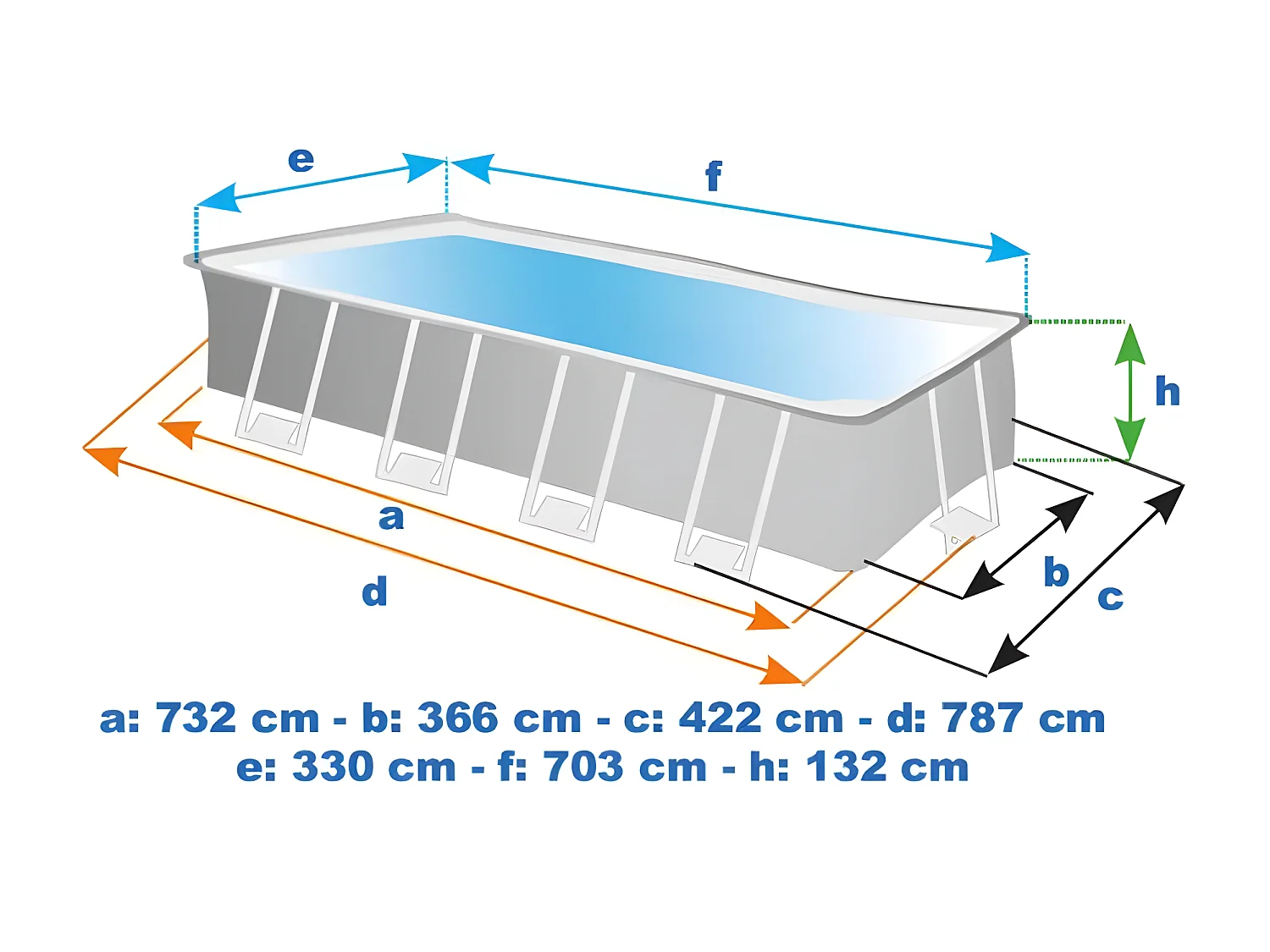 Piscine hors sol 732x366x132 cm avec pompe, échelle et accessoires