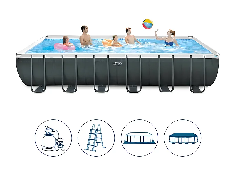 Piscina elevada 732x366x132 cm con bomba, escalera y accesorios