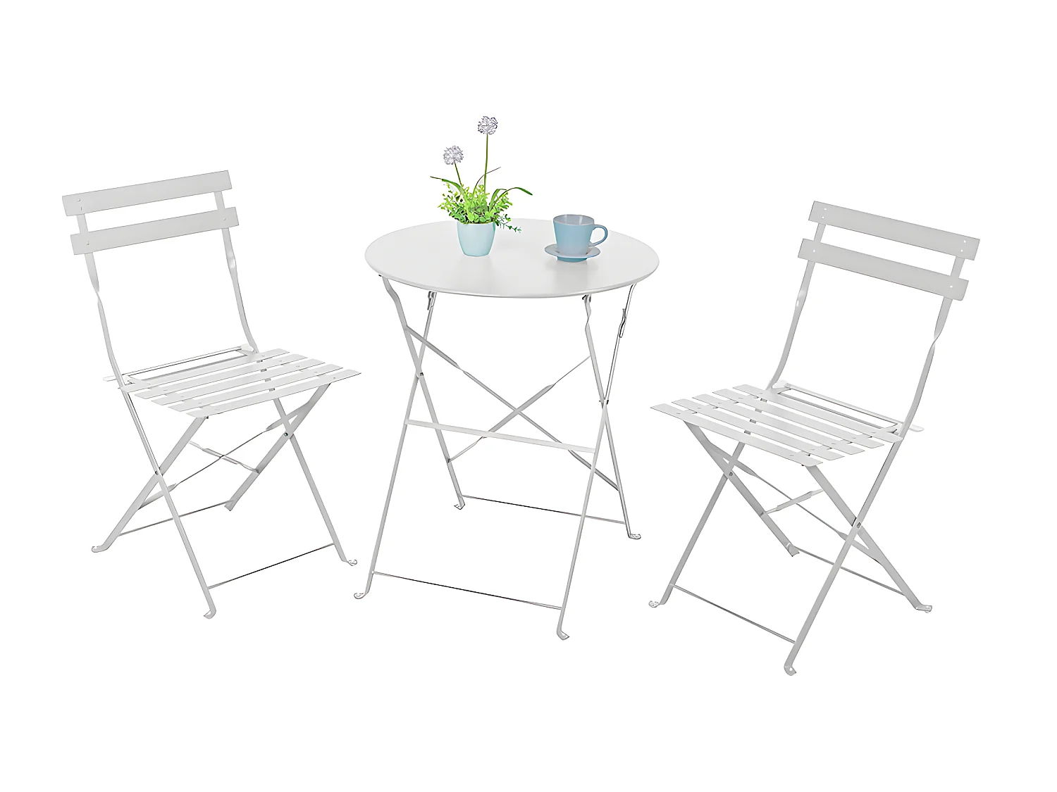 Estosa - Weißes Dalia-Set aus klappbarem Stahltisch und Stühlen für den Außenbereich