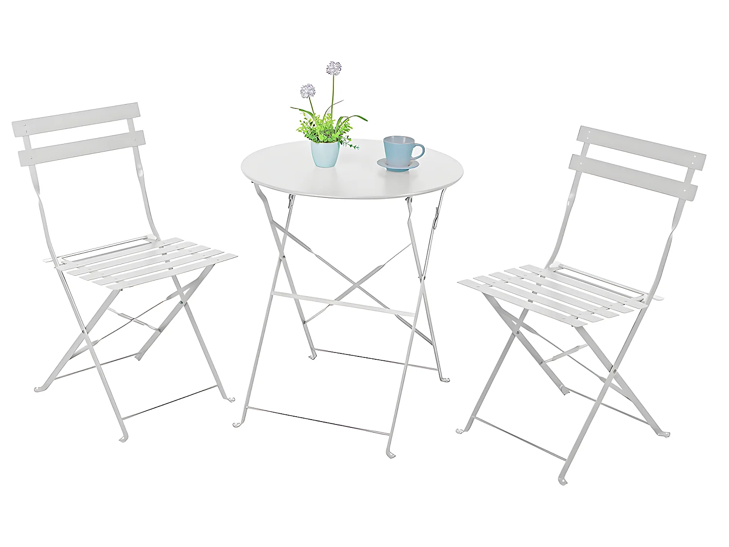 Estosa - Set tavolino e sedie da esterni in acciaio richiudibili Dalia bianco