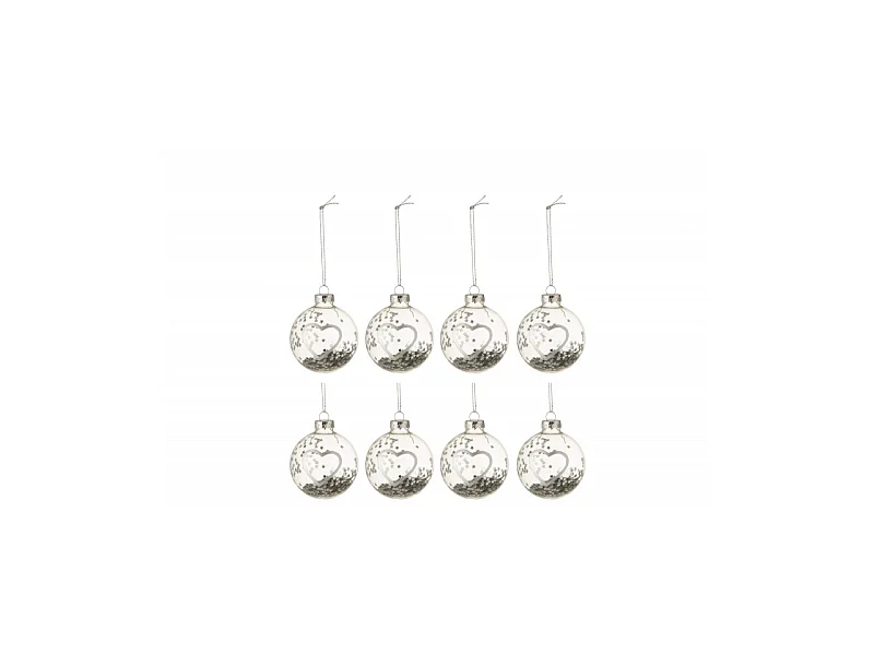 Lot de 8 Boules de Noël Design "Coeur" 6cm Argent