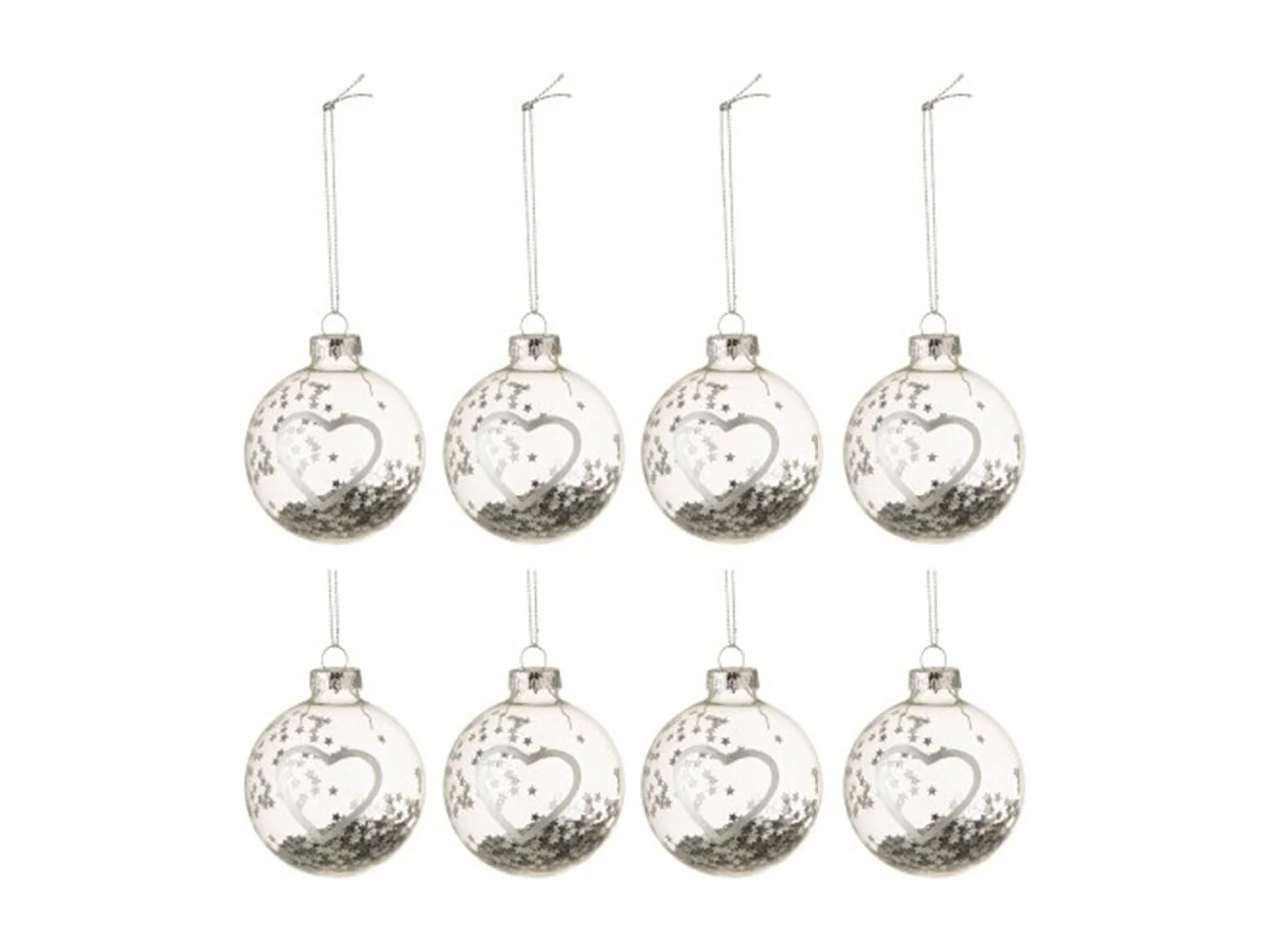 Lot de 8 Boules de Noël Design "Coeur" 6cm Argent