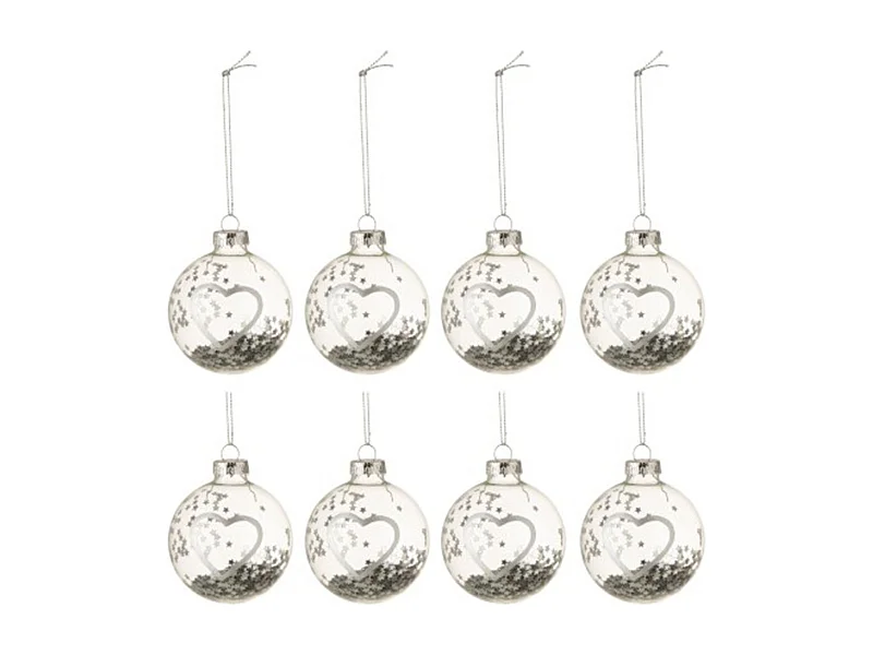 Lot de 8 Boules de Noël Design "Coeur" 6cm Argent