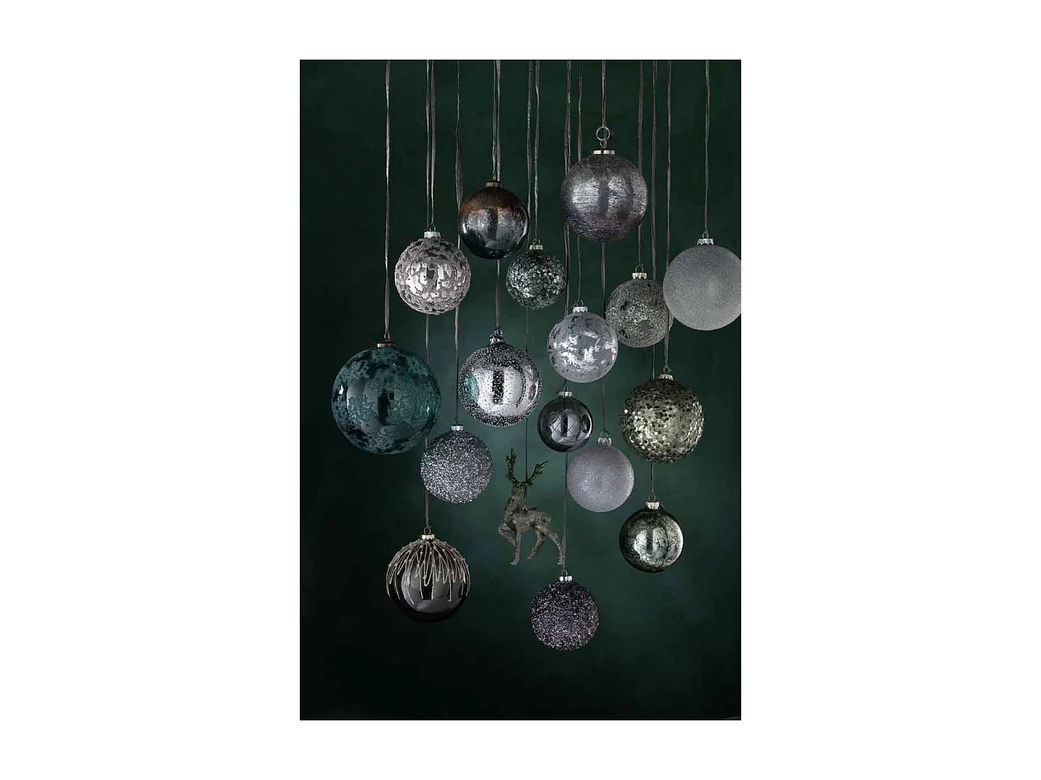 Lot de 4 Boules de Noël "Pierres" 10cm Gris & Vert