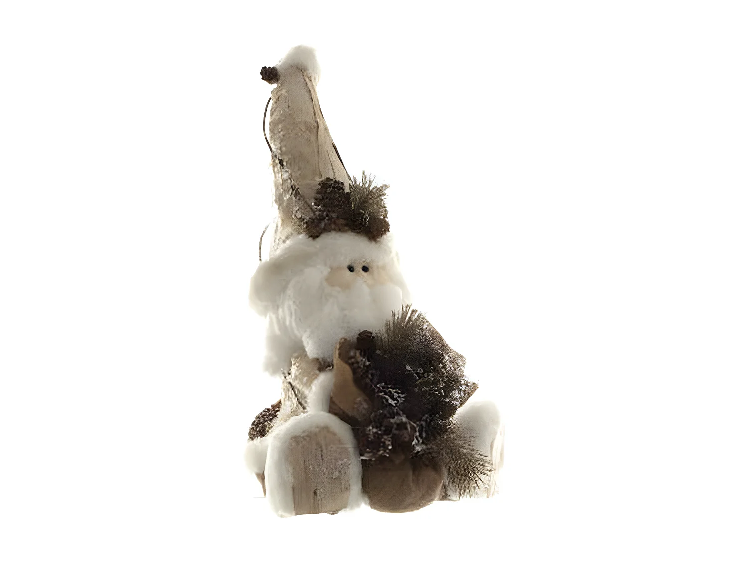 Statuette Père Noël Assis "Écorce" 33cm Naturel