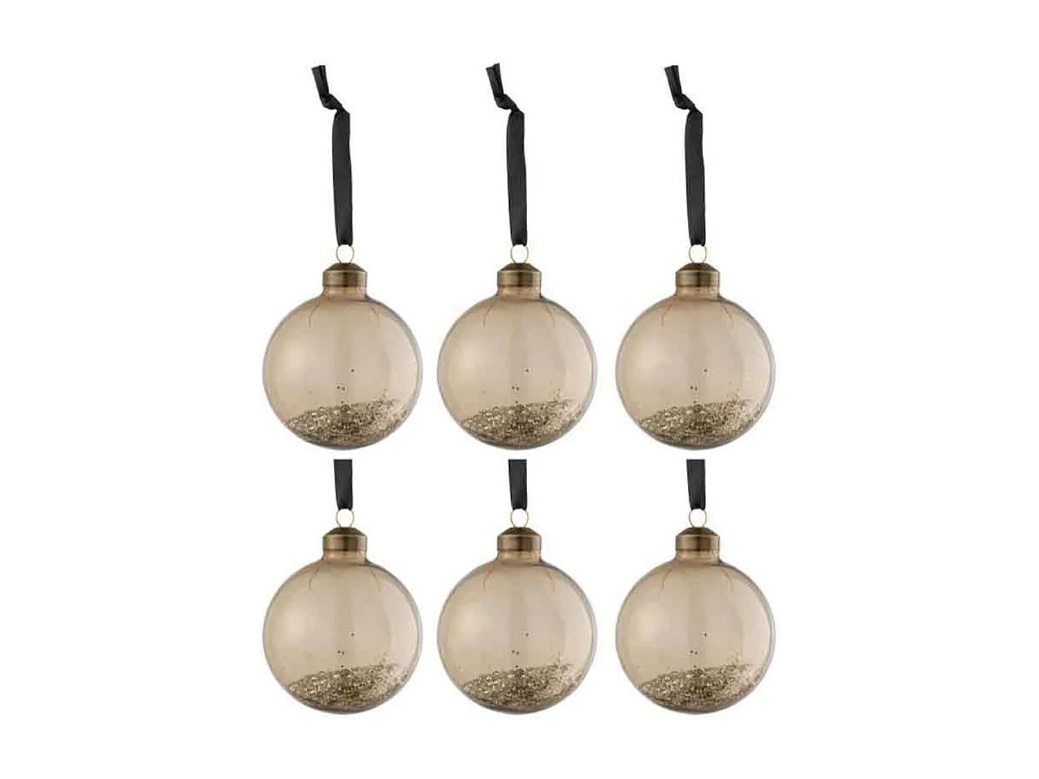 Lot de 6 Boules de Noël "Intérieur Paillettes" 8cm Marron