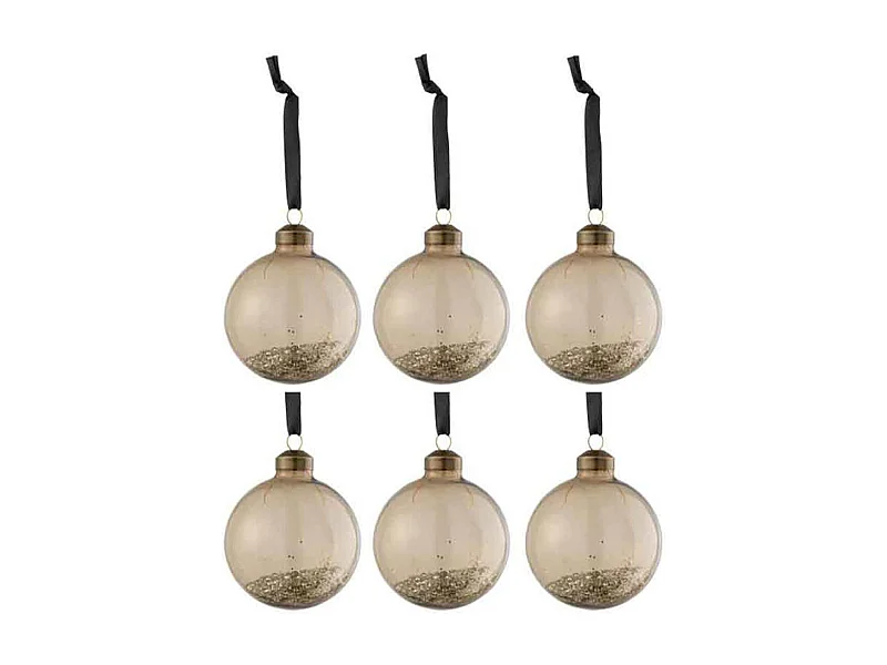 Scatola di 6 palline di Natale in vetro marrone 8x8x8 cm