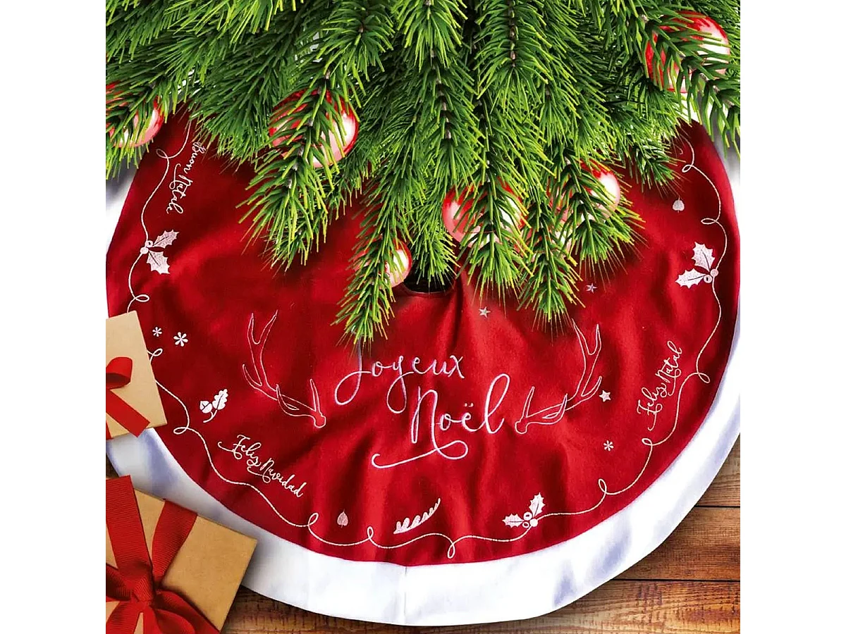Tapis pour Sapin "Traineau" 90cm Rouge & Blanc