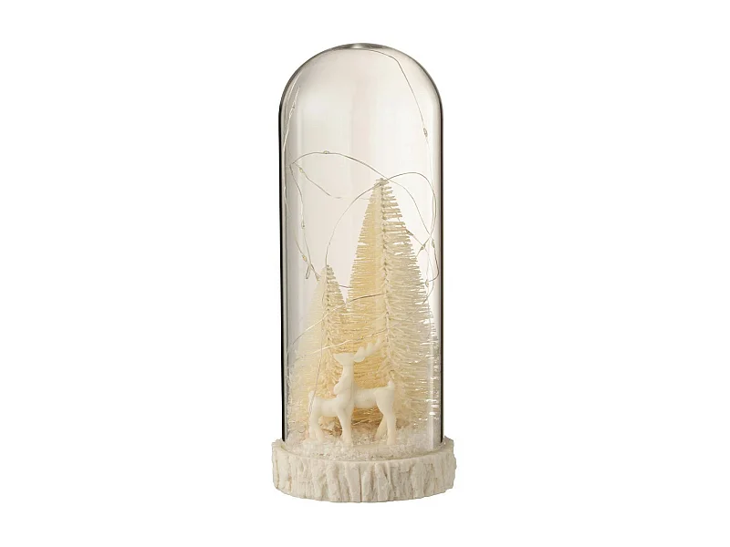 Cloche Déco Led en Verre "Cerfs" 28cm Blanc