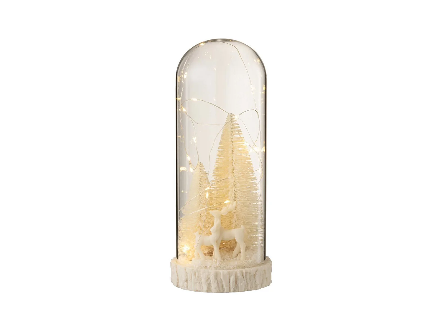 Cloche Déco Led en Verre "Cerfs" 28cm Blanc