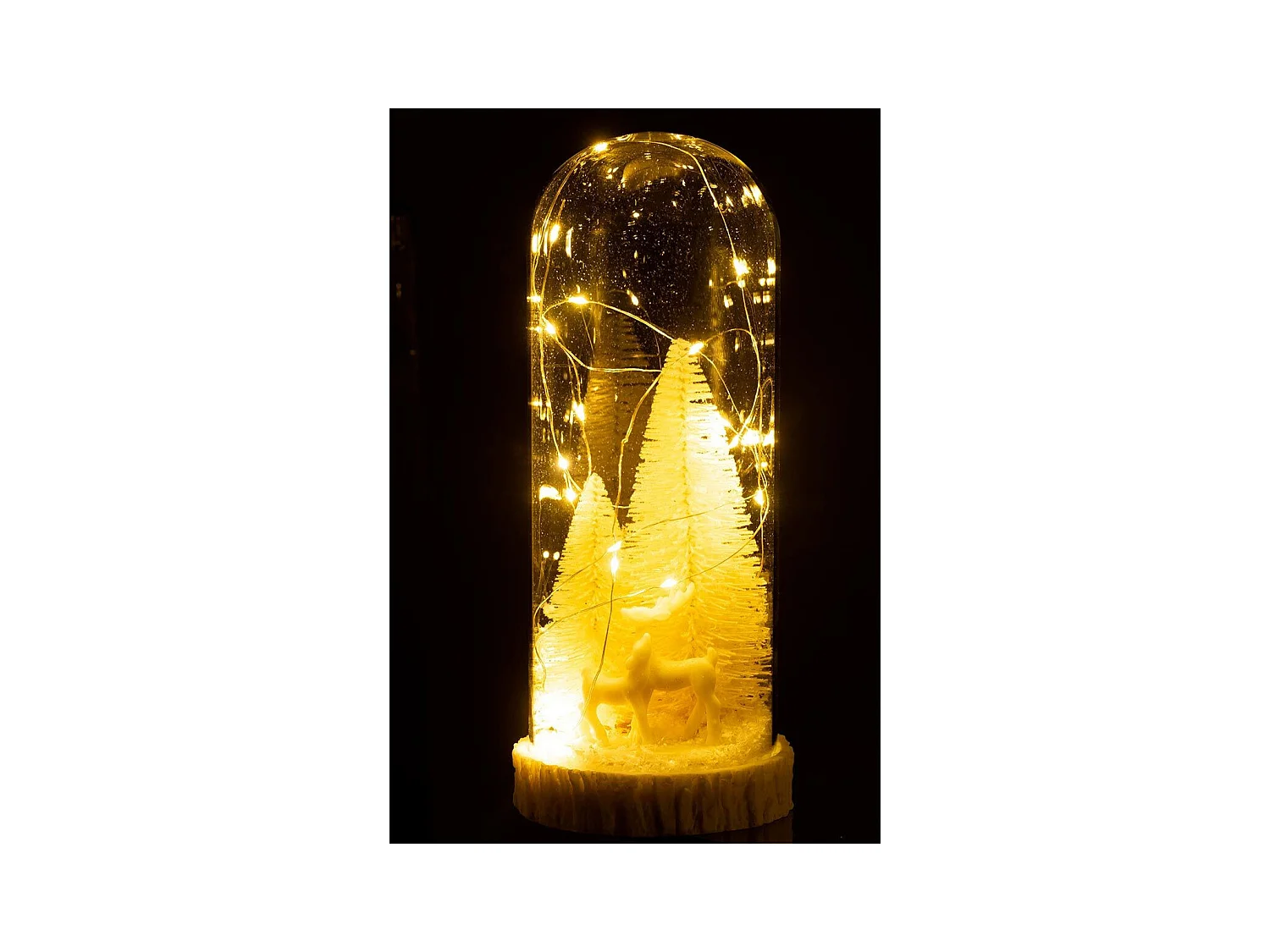 Cloche Déco Led en Verre "Cerfs" 28cm Blanc
