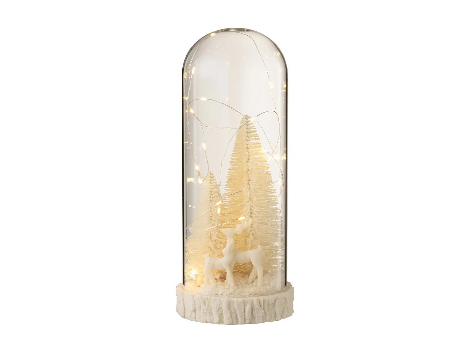 Cloche Déco Led en Verre "Cerfs" 28cm Blanc