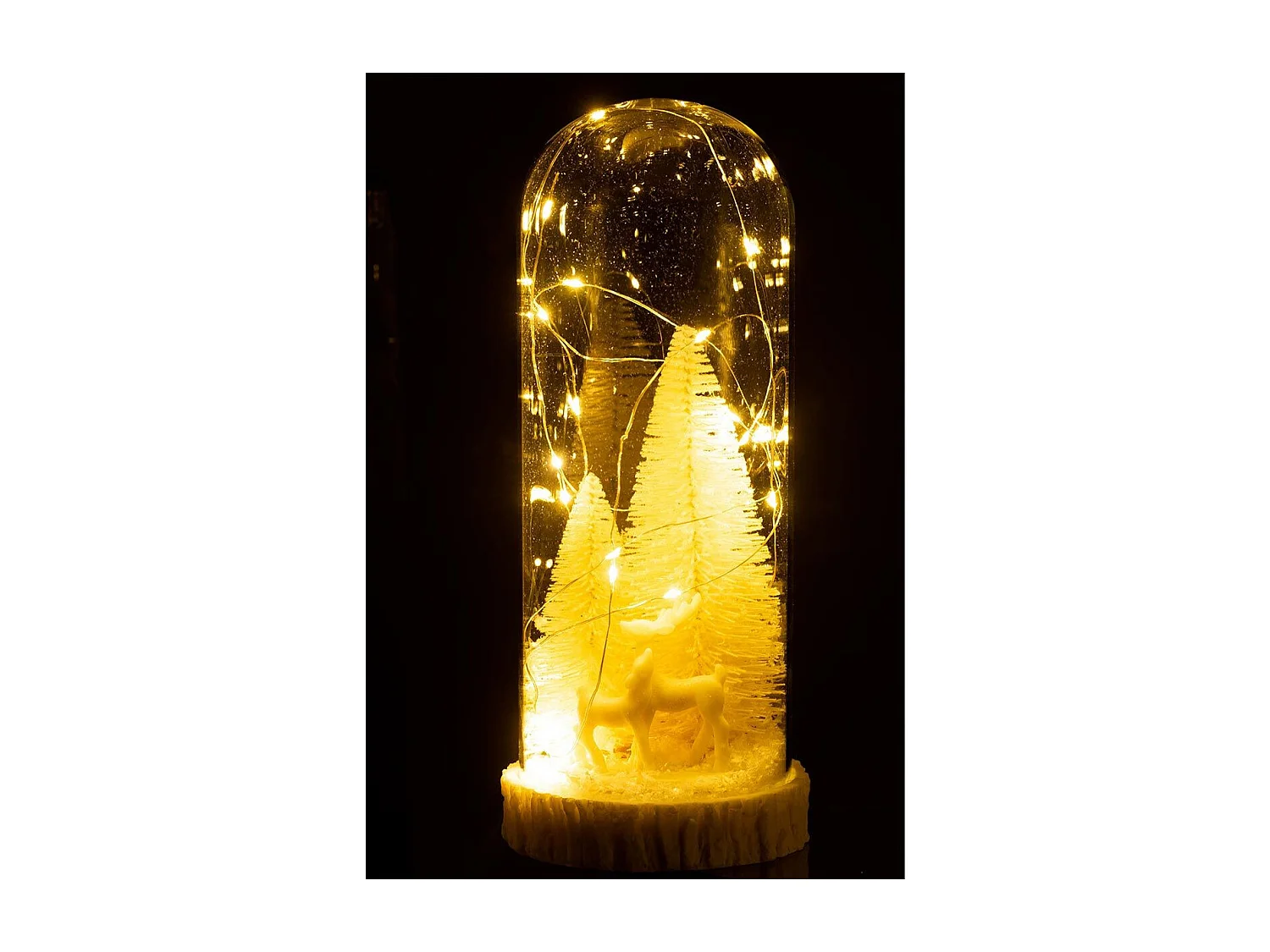 Cloche Déco Led en Verre "Cerfs" 28cm Blanc