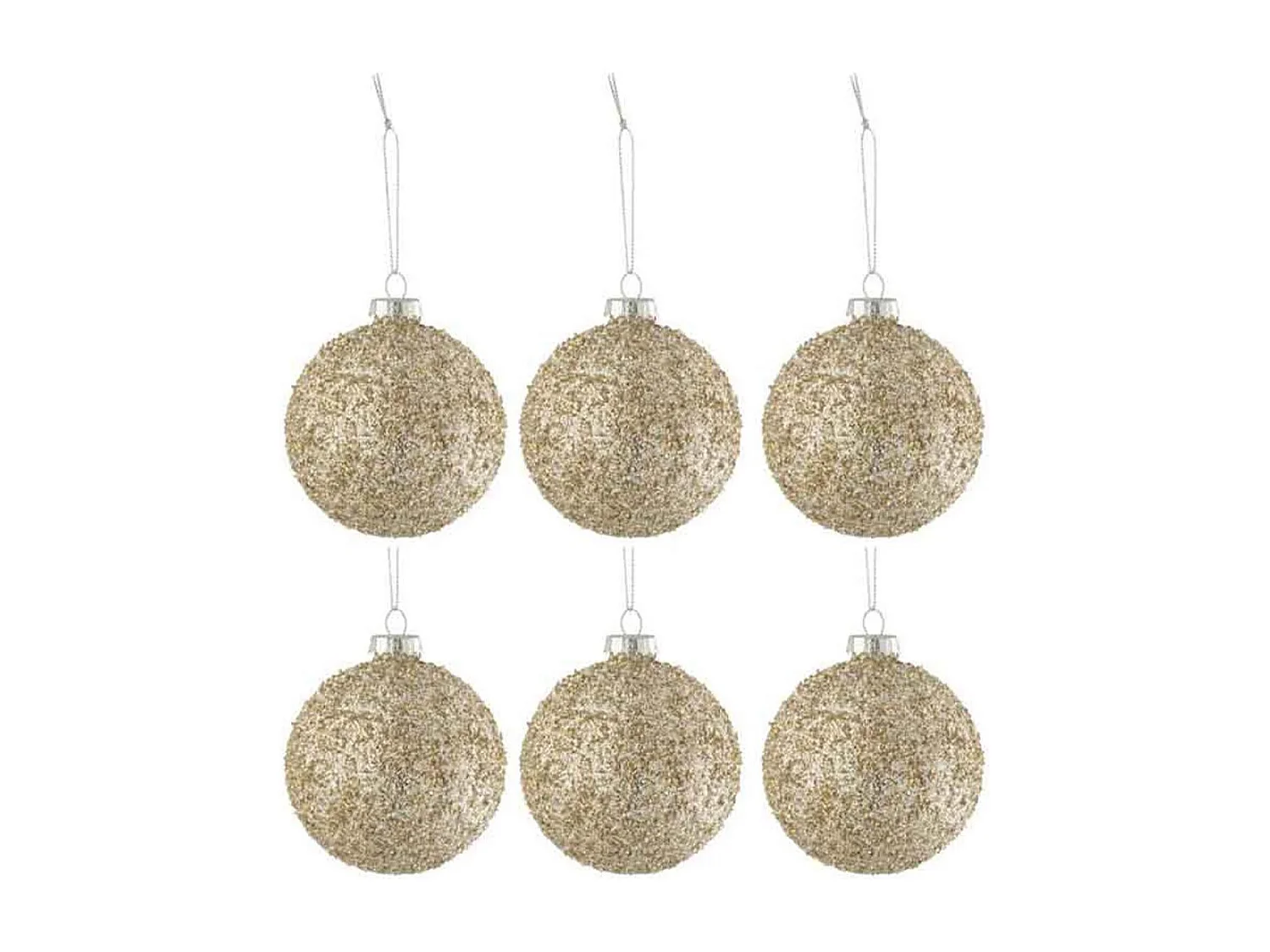 Lot de 6 Boules de Noël "Pailletées" 8cm Or