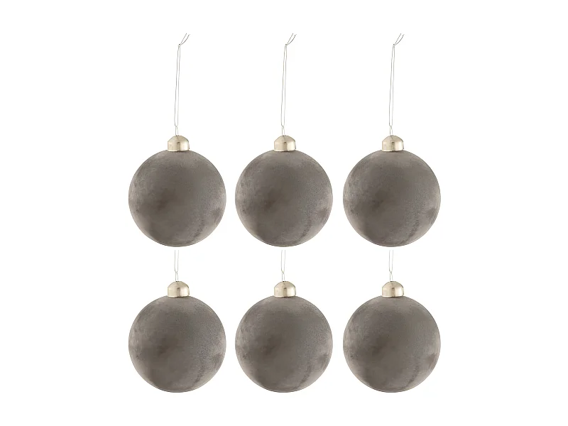 Lot de 6 Boules de Noël "Velours" 8cm Gris