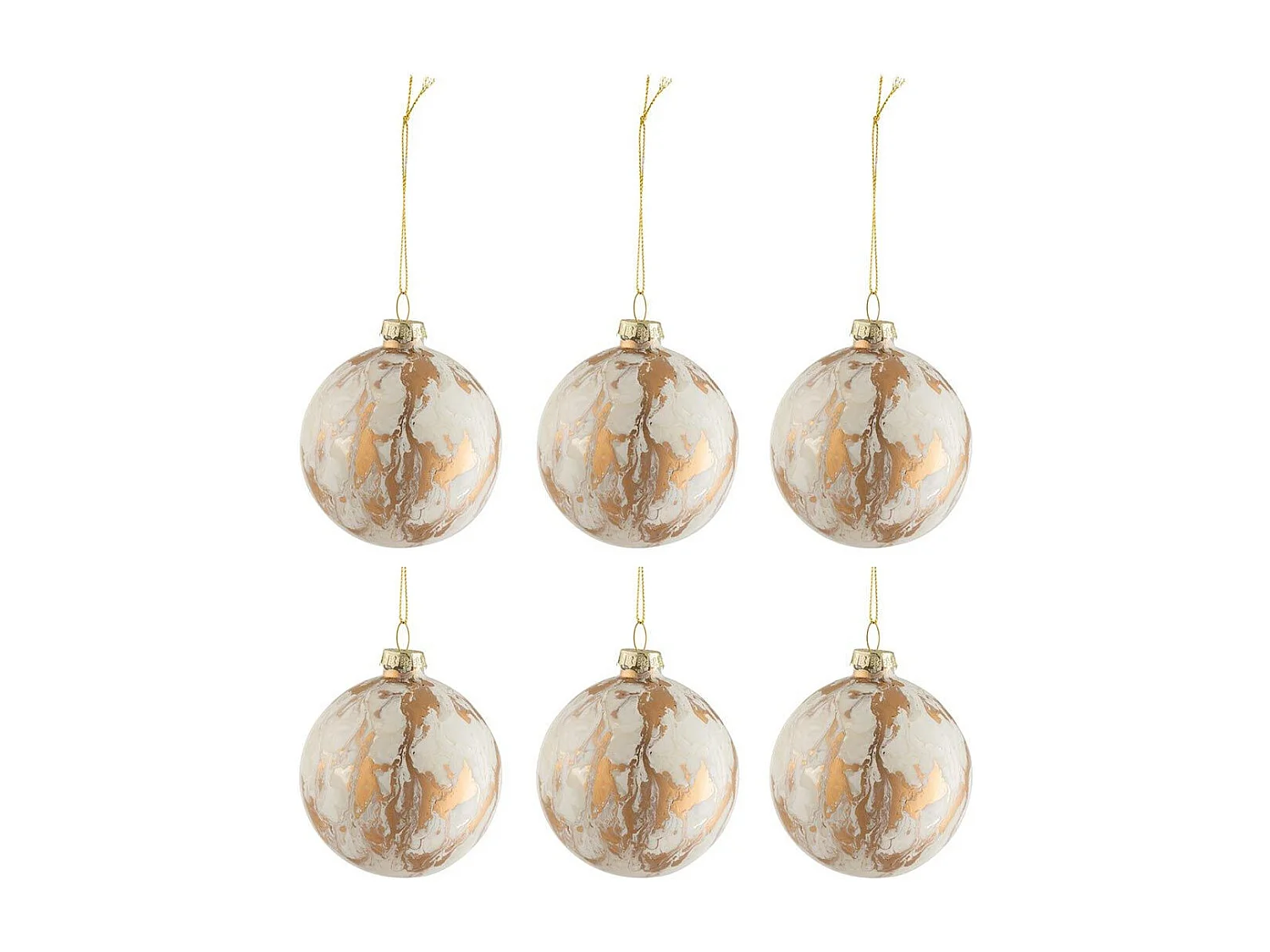 Lot de 6 Boules de Noël "Marbre" 8cm Blanc & Or