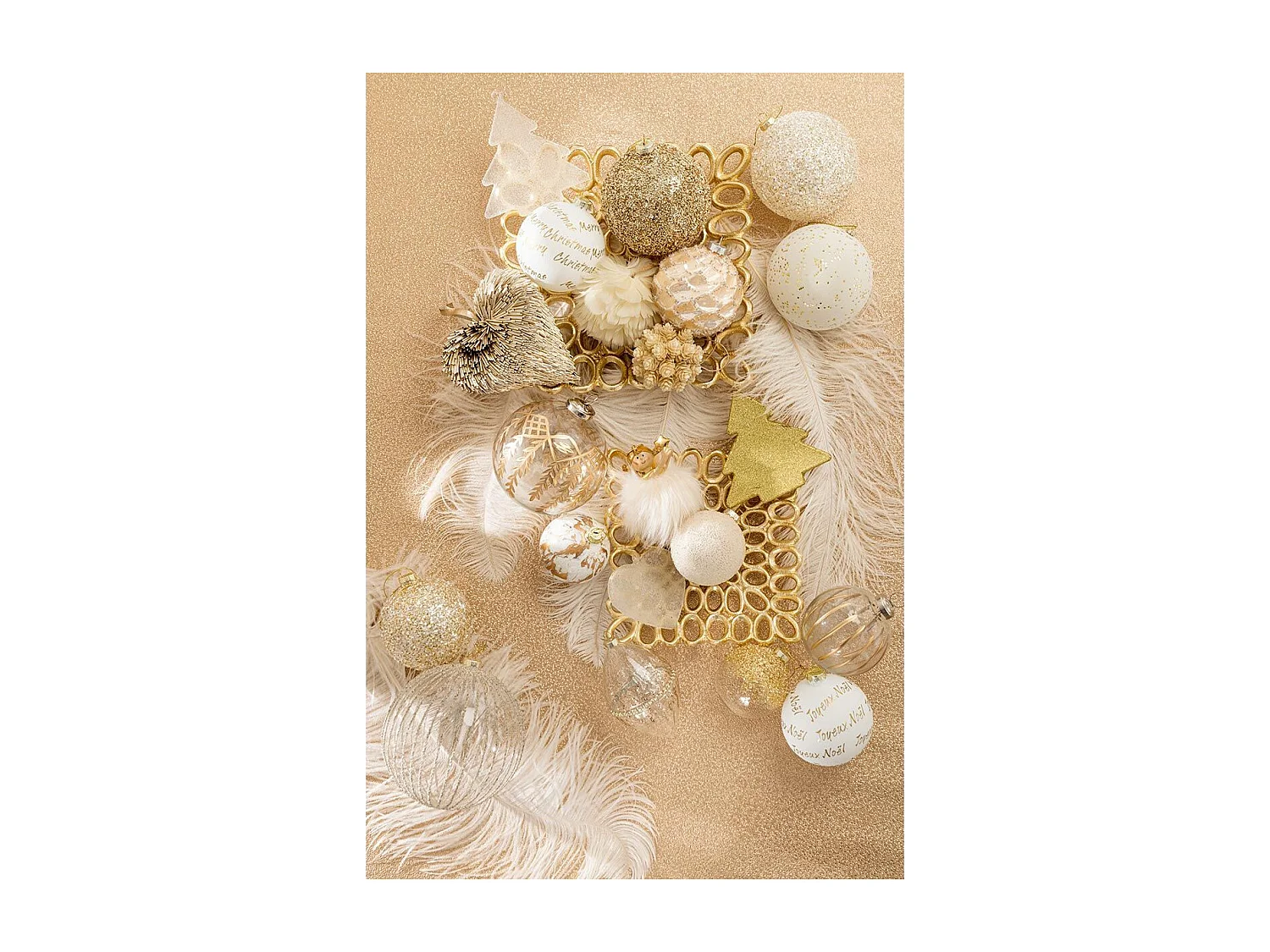 Lot de 6 Boules de Noël "Marbre" 8cm Blanc & Or