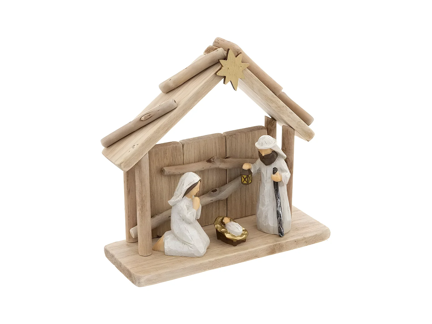Crèche de Noël Déco "3 Santons" 20cm Naturel