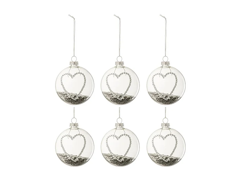 Scatola di 6 palline di Natale in vetro bianco 8x8x8 cm