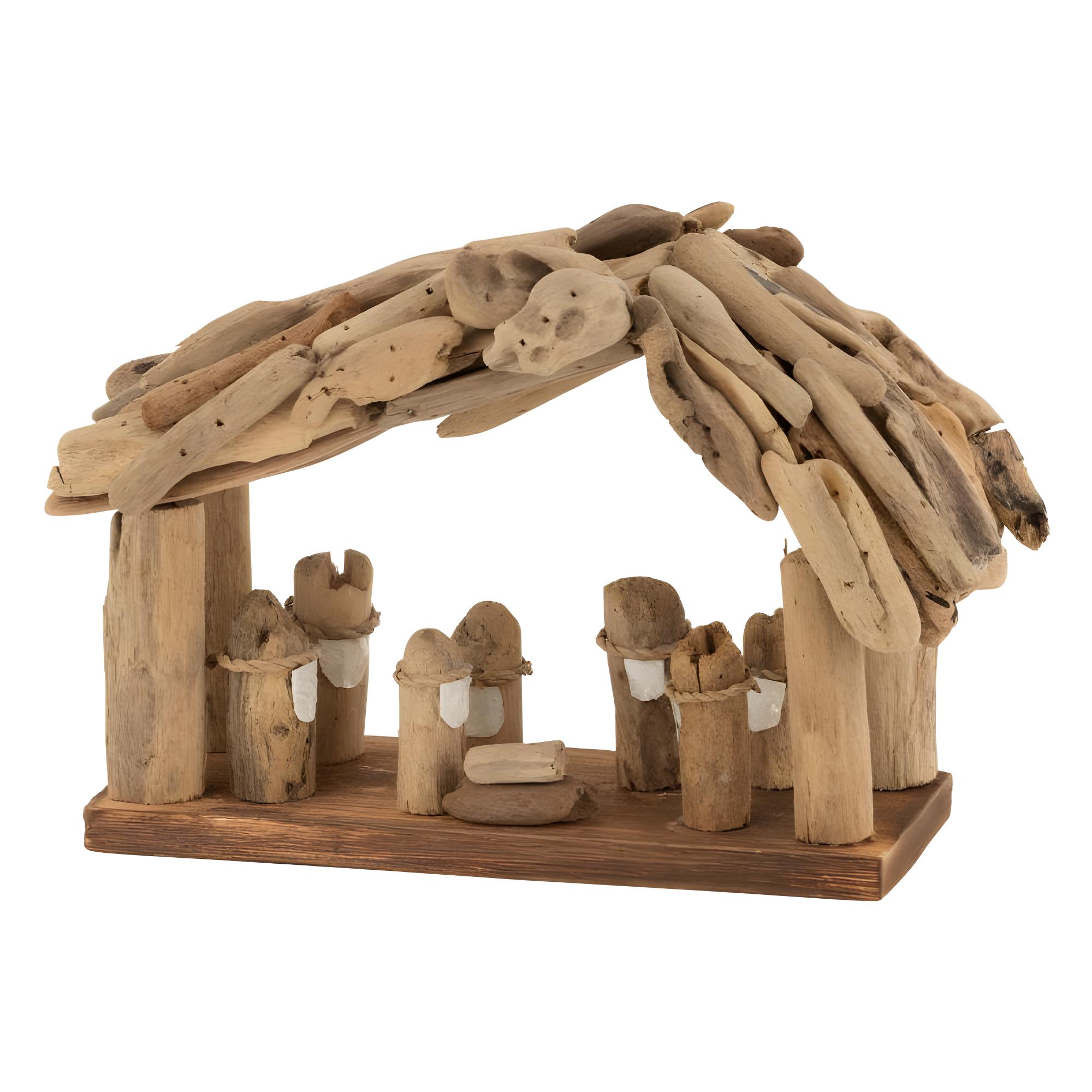 Crèche de Noël "Bois Flotté" 20cm Naturel