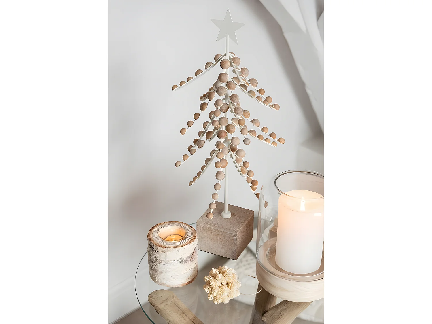 Albero di Natale decorativo in legno e metallo bianco 25x25x58 cm