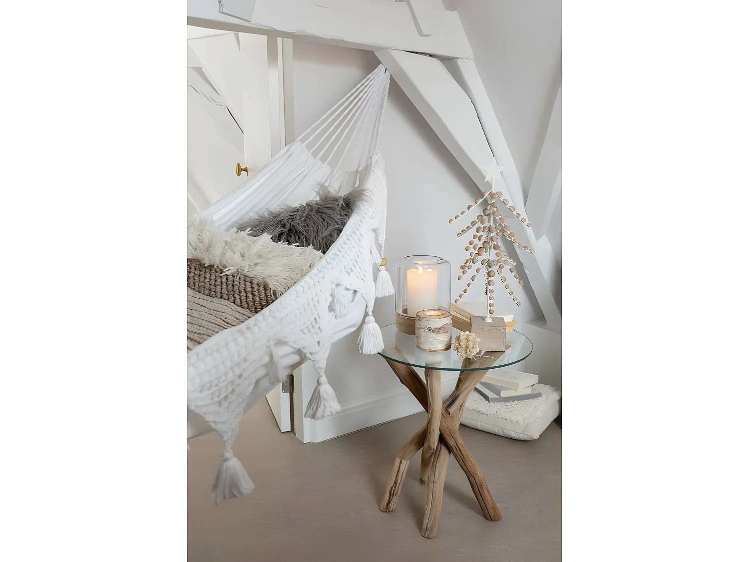 Albero di Natale decorativo in legno e metallo bianco 25x25x58 cm