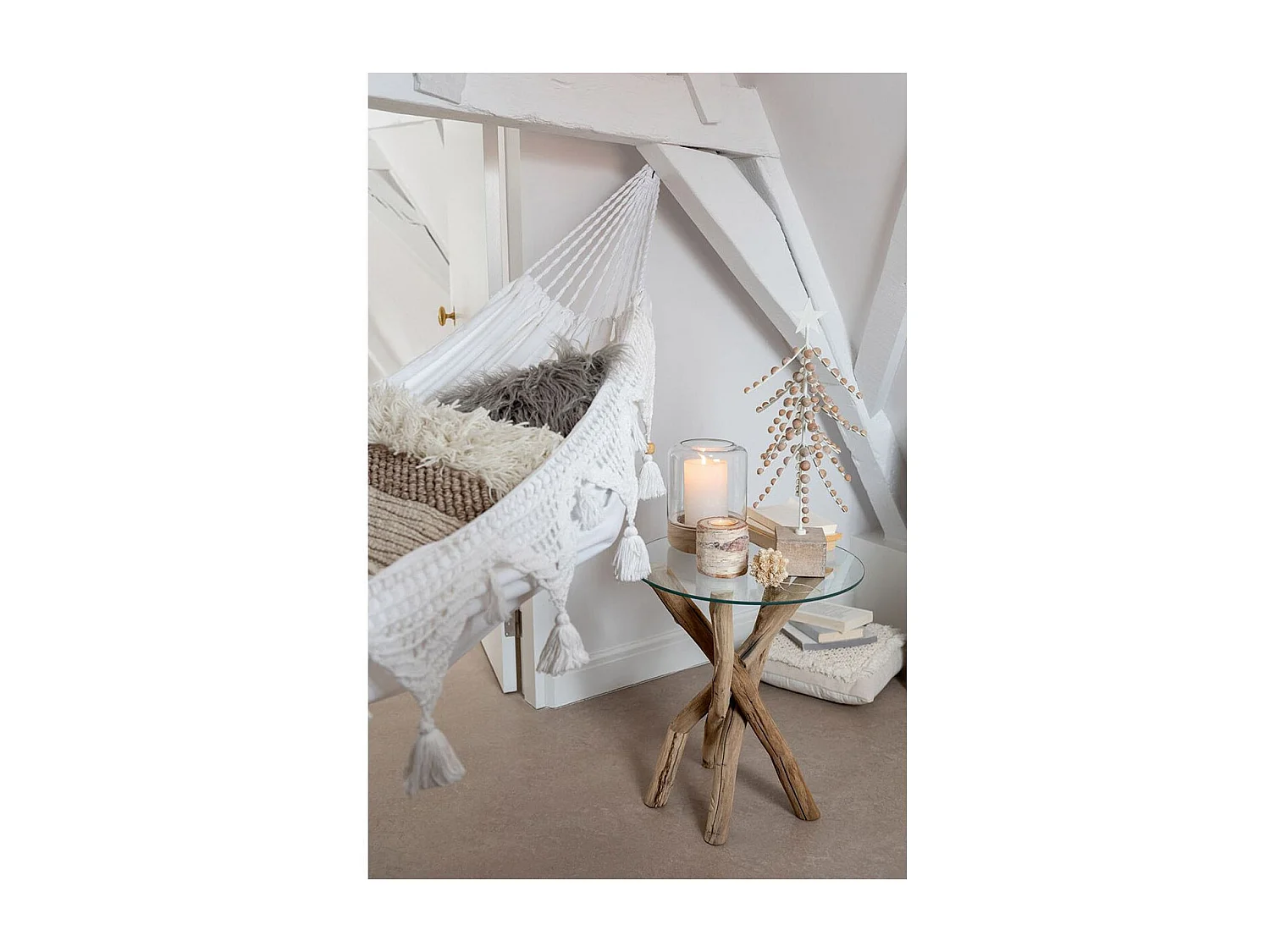 Albero di Natale decorativo in legno e metallo bianco 25x25x58 cm