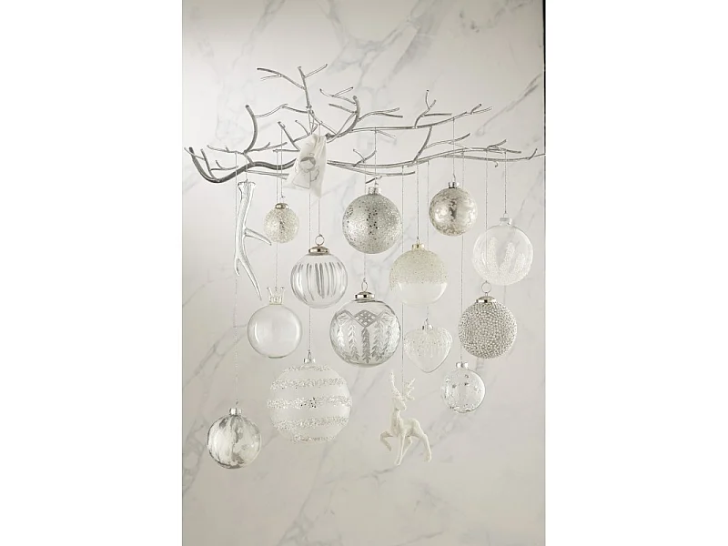 Lot de 12 Boules de Noël "Mat Givré" 8cm Gris & Blanc