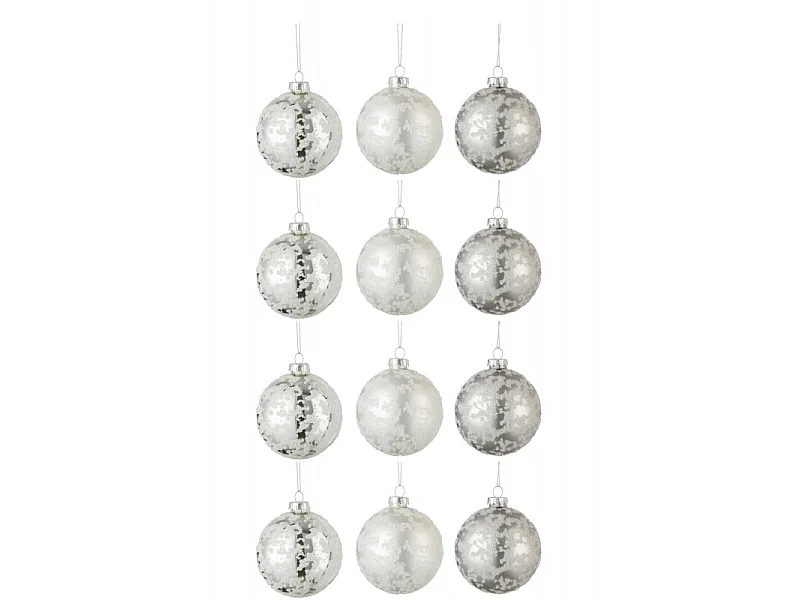 Lot de 12 Boules de Noël "Mat Givré" 8cm Gris & Blanc