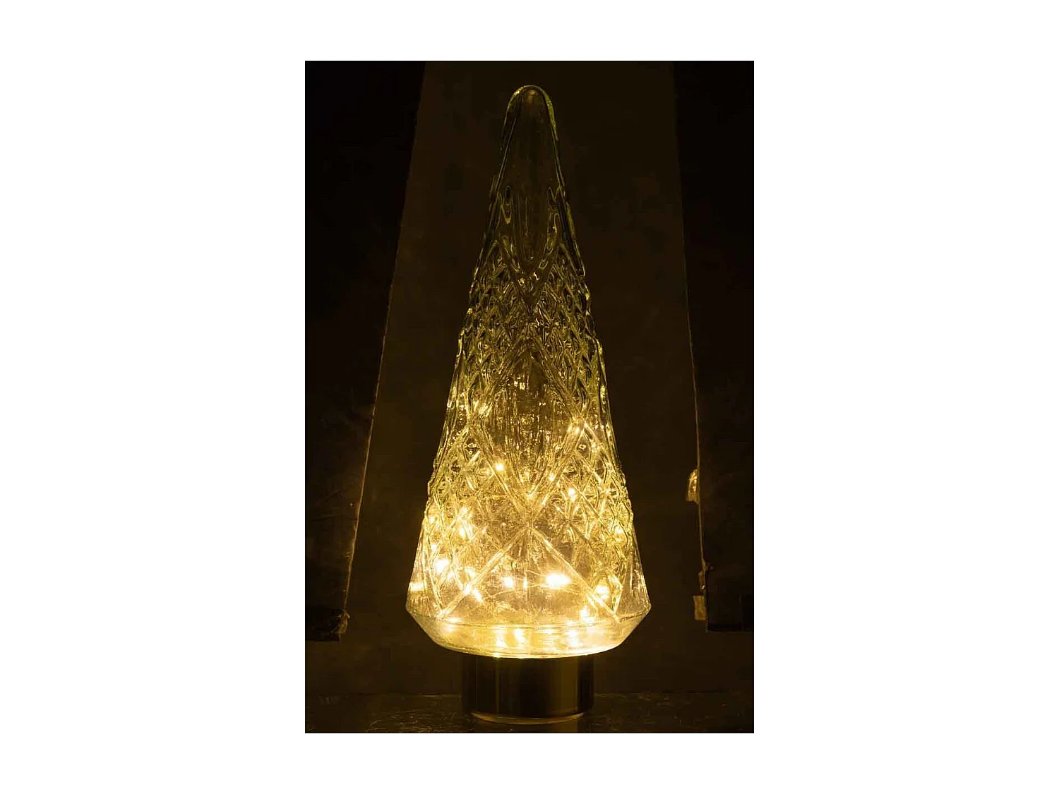 Albero di Natale decorativo a led in vetro trasparente 18x18x47 cm