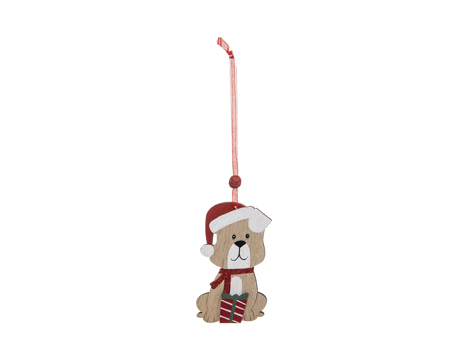 Lot de 4 Sujets de Noël "Chien" 12cm Beige & Rouge