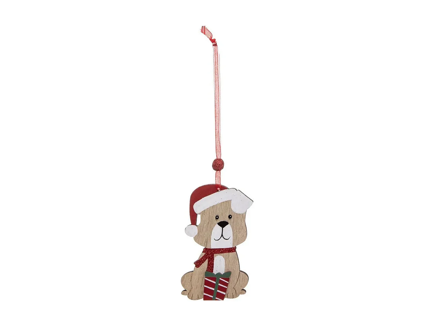 Lot de 4 Sujets de Noël "Chien" 12cm Beige & Rouge
