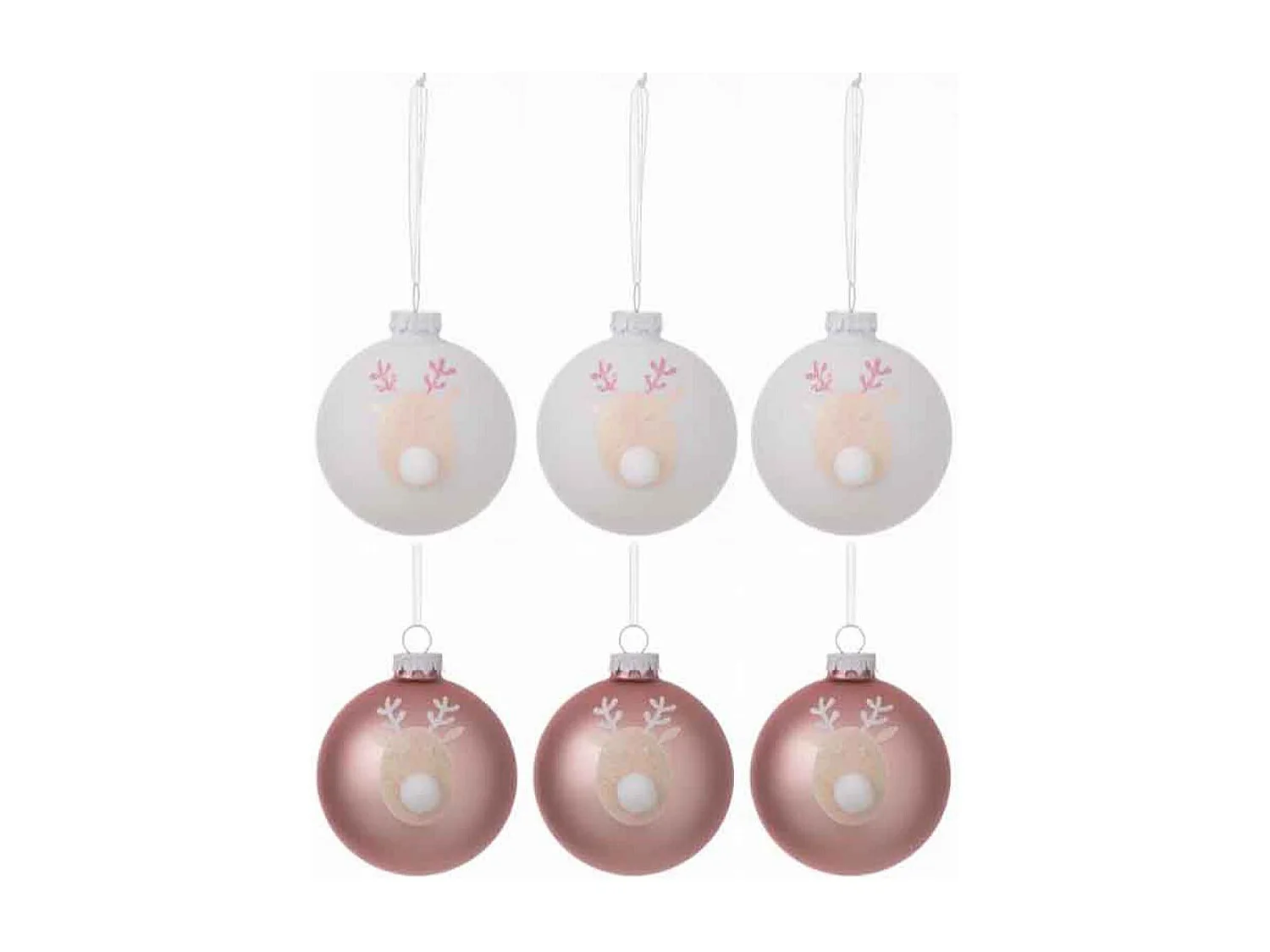 Scatola di 6 palline di Natale in vetro rosa 9.5x8.5x10 cm