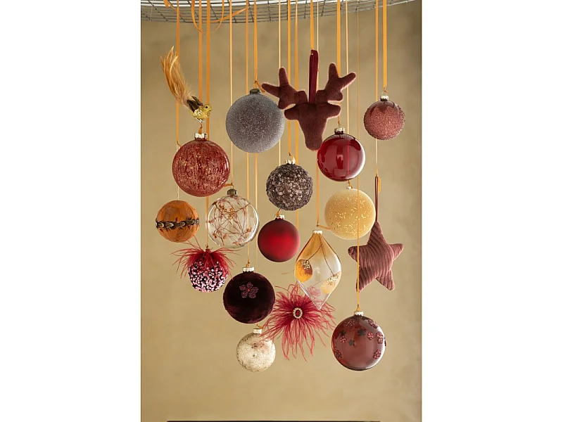 Lot de 4 Boules de Noël "Feuilles Séchées" 16cm Ocre