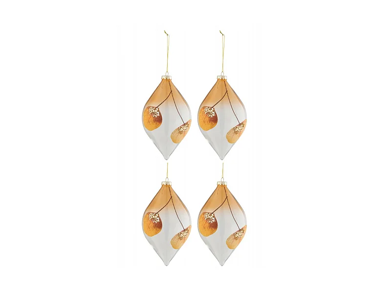Lot de 4 Boules de Noël "Feuilles Séchées" 16cm Ocre
