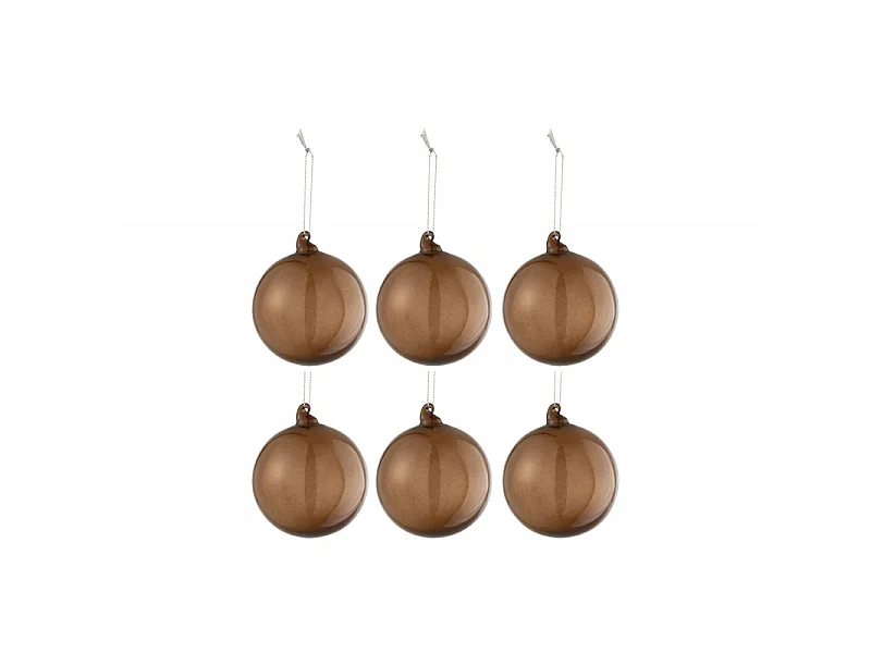 Lot de 6 Boules de Noël "Verre Épais" 8cm Marron