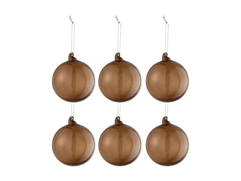 Scatola di 6 palline di Natale in vetro marrone 8x8x8 cm