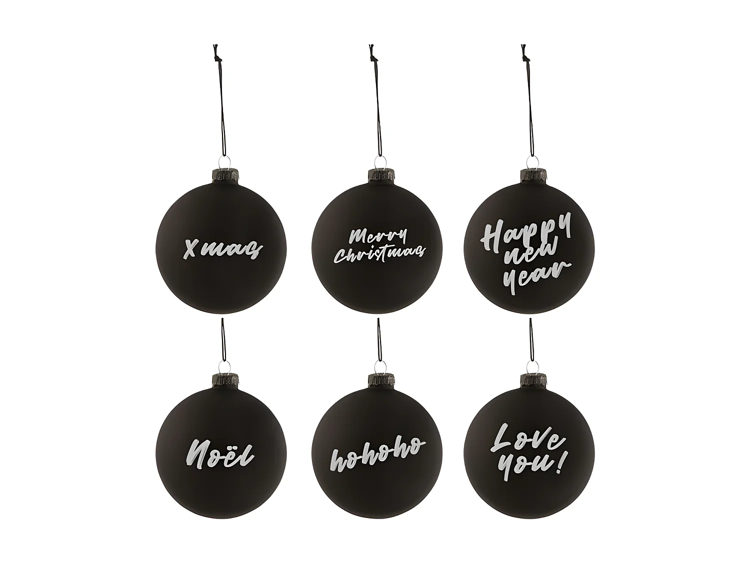 Lot de 6 Boules de Noël "Tableau" 8cm Noir