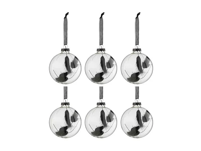 Lot de 6 Boules de Noël "Fleurs Séchées" 8cm Noir